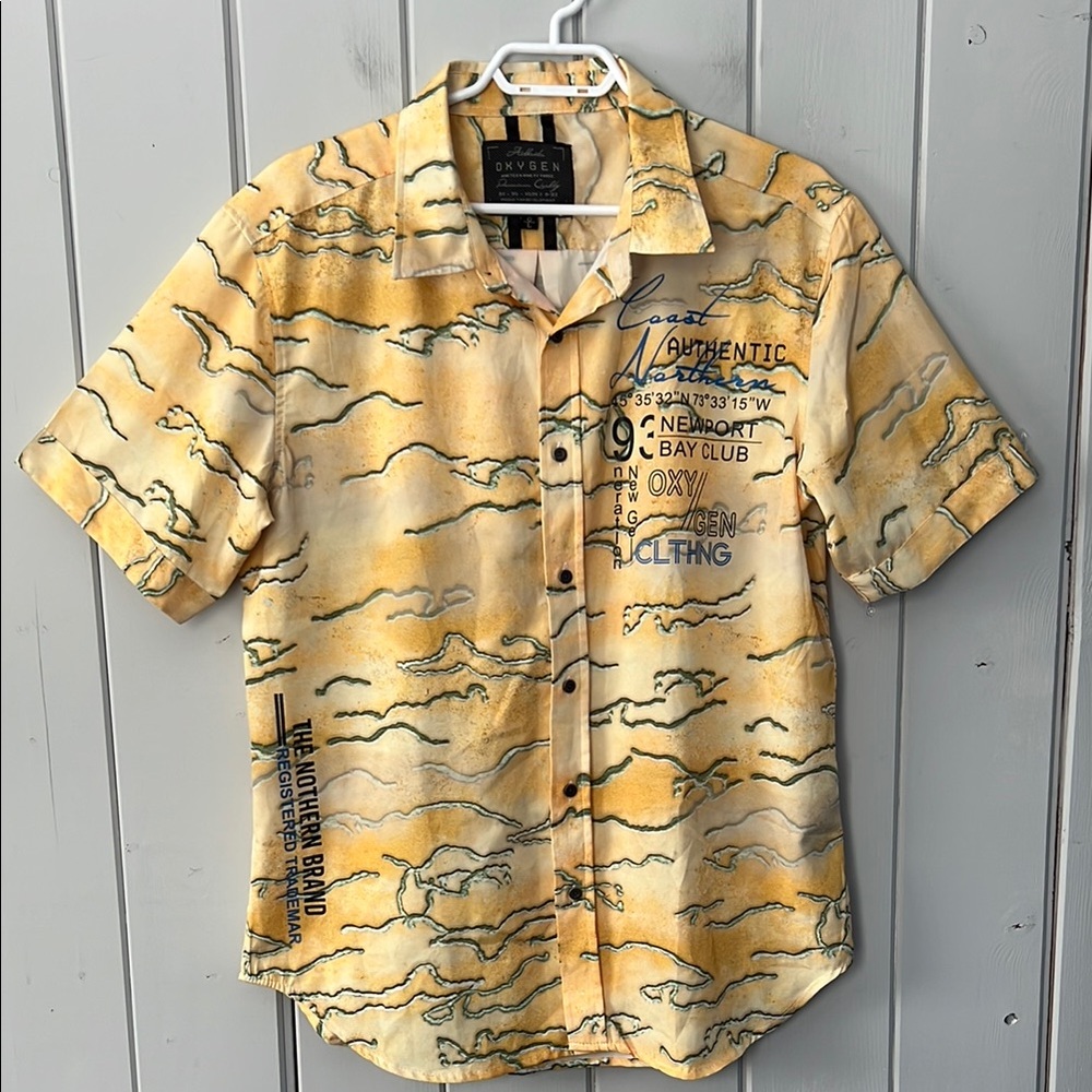 Oxygen Men’s Button Up Short Sleeve Shirt Bright Yellow Size Large